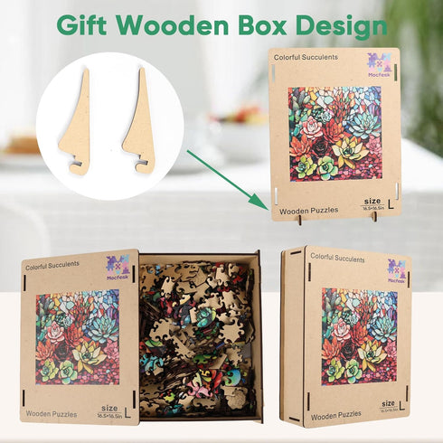 500 16.5'' 16.5'' Mocfesk Wooden Puzzles for Adults, Stained Glass Succulent Puzzles Pieces, Unique Shaped Jigsaw