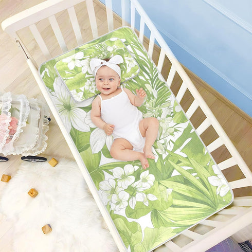 SyXIOP 28" 52" Fluorescent Green Floral Leaf Kids Cooling Baby Crib Mattress Cover x Breathable Crib Padding