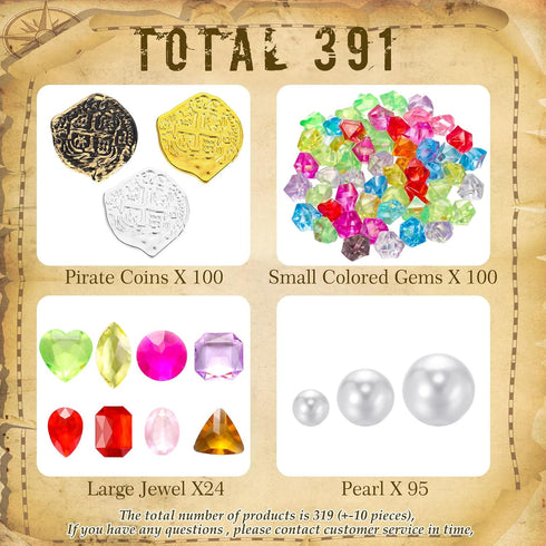 319 Playset Summer Hanaive Pcs Pirate Treasure Gold Fake Coins St. Patrick's Day Plastic Gems and Jewels Party Decor