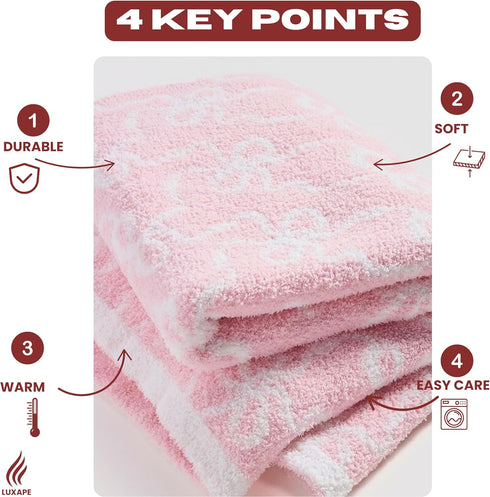 Cozy 50x60 Bow Blanket Pink Bows Soft Throw Blanket Reversible Premium Fabric for Best Comfort