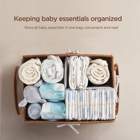 HBlife Diaper Caddy Organizer, Large Hand-Woven Storage Basket for Diapers & Baby Essentials - Elegant Curved Design