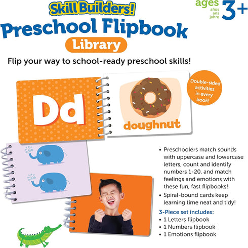 Learning Resources Skill Builders! Preschool Flipbooks - 3 Pieces, Ages 3+, ABC and Numbers for Toddlers