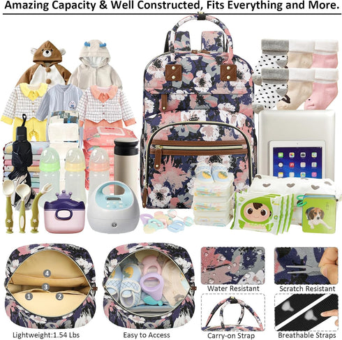 Backpack Diaper Bag Tote for Women Large Capacity, Multifunctional Waterproof Baby Bag with Insulated Pockets For Baby