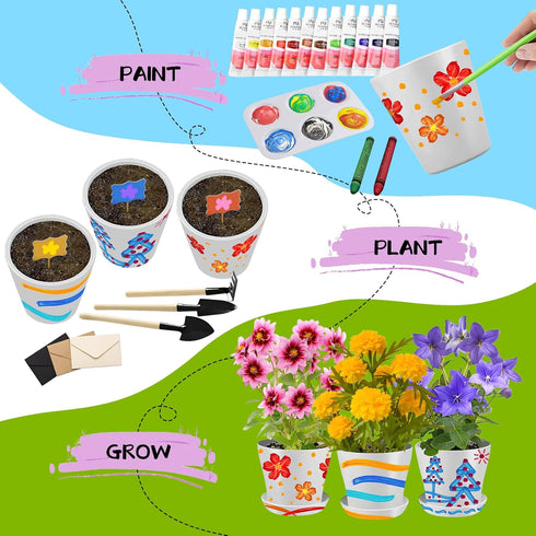 Set 4 5 6 7 8 9 10 11 12 13 14 Paint & Plant Childrens Gardening Kit for Girls Boys Toys Garden Flower Gardening Gift