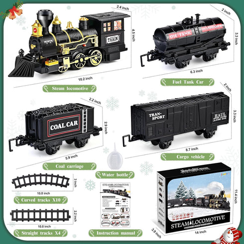 Set Sets 3 4 5 6 7 8 Train for Kids, Train Toy w/Steam, Light & Sounds, Christmas Train for Under The Tree, for Year