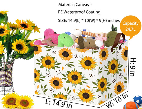 Sunflower Empty Gift Storage Basket Collapsible Canvas Baby Toy Bin Decor(Yellow)