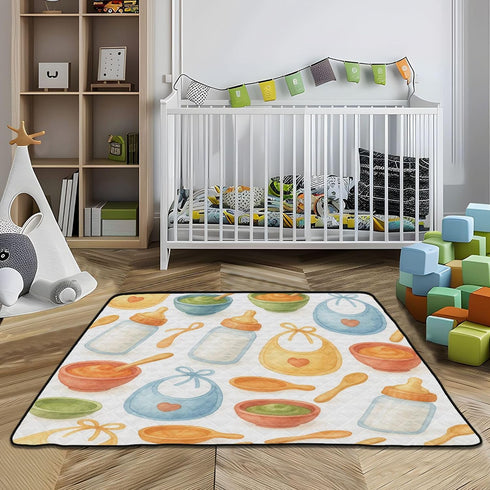 Caihoyu 50'' 50'' Baby Food Items Pattern - Watercolor Style Cute Foldable Baby Activity Play Mat for Indoor Outdoor