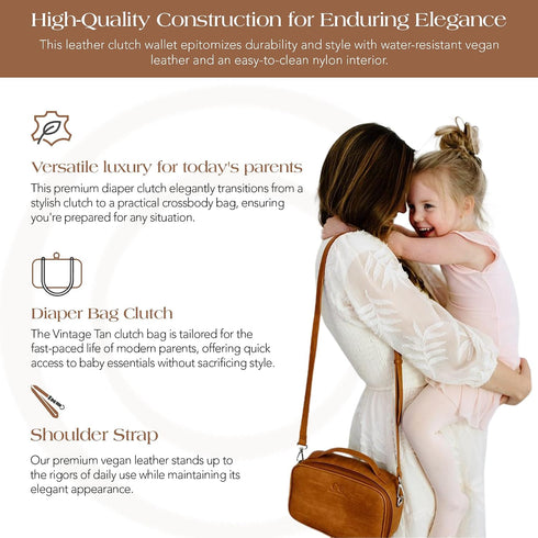Eco-Friendly Vintage Tan Diaper Bag Clutch - Chic Solution for Parents
