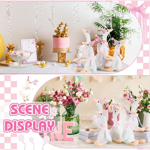 Blueweenly 8 Sets 15.7 Inch One Silly Goose Birthday Decoration Soft Silly Goose Stuffed Animal Hat with Wood Table