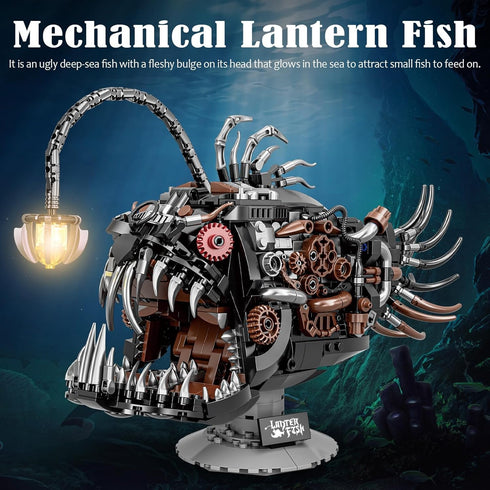 Set, 14+ (1038PCS) Vziimo Mechanical Lantern Fish Building Creative Sea Animal Building Blocks Toys with Light, Home