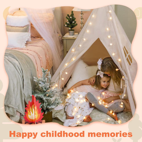 Tiny Land Kids Teepee Tent: With Lights & Campfire Toy, Washable Foldable Indoor Outdoor Play Tent for Girls & Boys