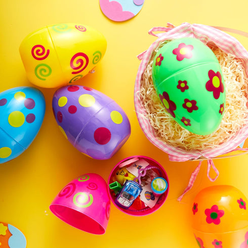 6 6 Inches JOYIN Pcs Large Printed Easter Eggs, Jumbo Plastic Eggs Fillable for Easter Themed Hunt Basket Stuffers