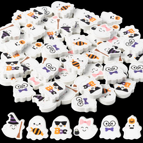 ANGOLIO 60Pcs Halloween Ghost Mini Erasers, Spooky Ghost Pencil Rubber Erasers for School Classroom Rewards