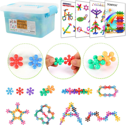 TOMYOU 400 Pieces Building Blocks Kids STEM Toys, Educational Interlocking Solid Plastic Sets for Ages 3+