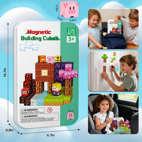 100 Set 3 4 5 6 7 8 9 10 11 12 Magnetic Blocks Travel Magnetic Building Blocks Cubes - PCS Tin Box Magnet Toys STEM