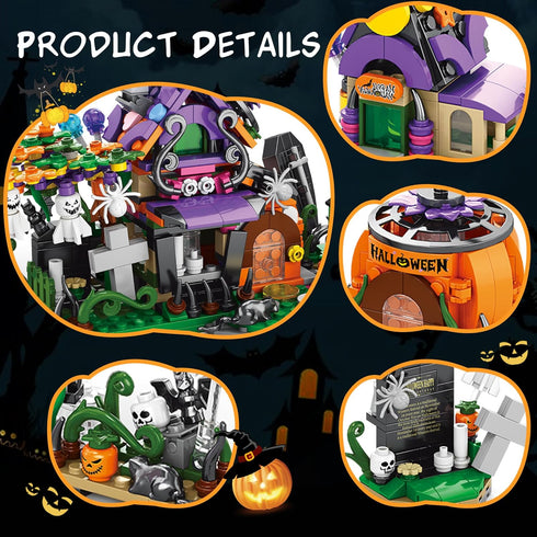 Halloween Haunted House Village Building Set for Kids, Ghost Pumpkin Building Kit for Party Favors, Ages 6+