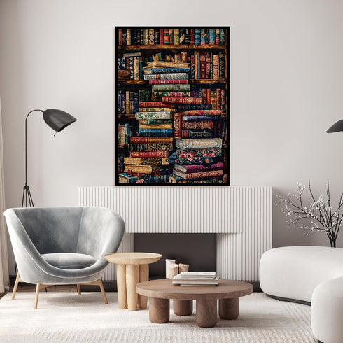 Larkipuzz 1000 Vintage Library Bookshelf Jigsaw Puzzle Piece for Adult, Funny Books Challenging Painting Jigsaw