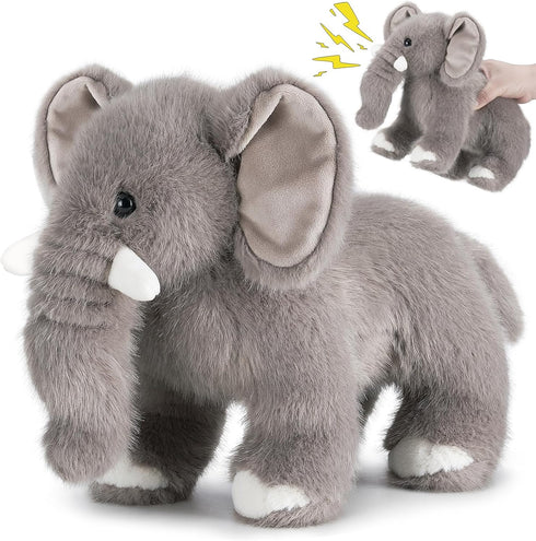 SnugBibble Elephant Plush Stuffed Animal with Multiple Realistic Sounds Soft Cuddly Toy for
