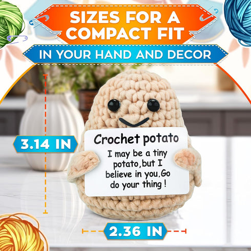 3.14" 2.36" Crochet Potato Potato Stuffed Animal x with Yarn Texture, Includes Mini Card for Encouragement Small Cute
