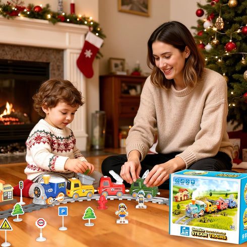 Set Sets Playset 3 4 5 6 Train for Toddlers, Electric Magnetic Train w/Steam, Music, Lights for Kids Track Christmas