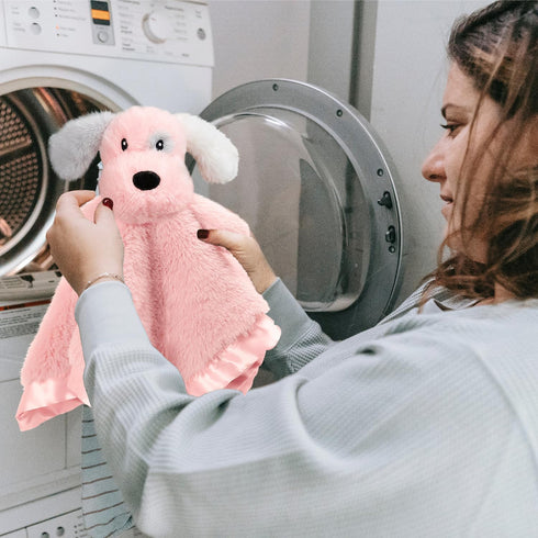 Puppy Baby Security Blanket for Toddler Infant Newborn Boys & Girls, Soft Lovey Stuffed Animal with Plush Fabric, Pink