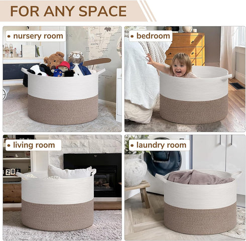 115L INDRESSME Extra Large Blanket Basket, Soft Cotton Rope Storage Basket for Organizing, Home Decor, Toys, Laundry