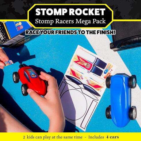 Stomp Racers Air Powered Race Cars, 4 Car Mega Pack for Backyard Outdoor Multi-Player Kids Toys Gifts