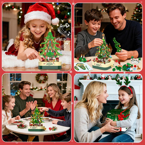 594 Set, Sets, Shemira PCS Christmas Tree Building Block Toy Rotating Christmas Music Box, Toy Building for Kids Boys