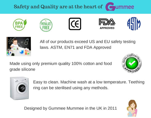 Gummee 6 Glove Baby Teething Mitten Months + Premium Quality Detachable Teether Ring and Travel Bag - Turquoise