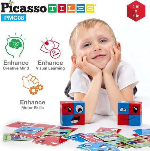 PicassoTiles Magnetic Expression Puzzle Toy Building Block Mix & Match Cubes Sensory Toys Educational STEM Kit for Kids