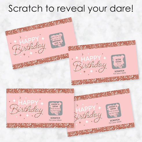 Big Dot of Happiness Pink Rose Gold Birthday - Happy Birthday Party Game Scratch Off Dare Cards (22 Count).