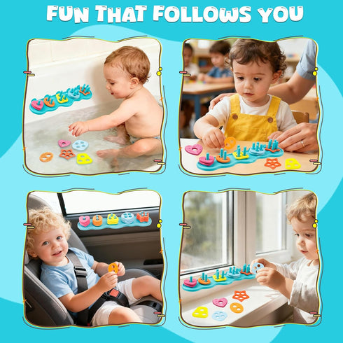 JoiTale Set, Baby Bath Toys, Mould Free Silcone Shape Sorting & Stacking Bath Toy No Hole No Mold Silicone Color