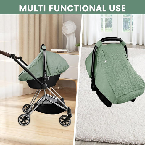 LAINIUTE 3 Cotton Baby Car Seat Cover with Two Way Zipper, Windproof Modes Infant Carrier Canopy with Extra Large Mesh