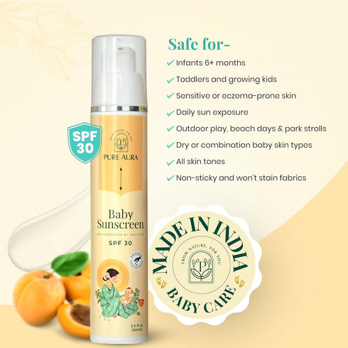 PURE AURA 30 Baby's Sunshine Shield Duo, Ayurvedic Sunscreen SPF and Baby Lotion, Natural Sun Protection for Delicate