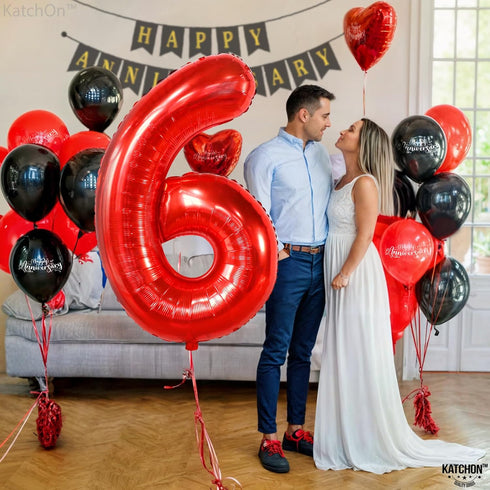 KatchOn Giant Red 6 Year Old Balloon - 40 Inch, 6 Balloons for Birthday Boy, 6th Birthday Decorations for Boys