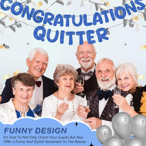 Fulmoon Pre Strung Congratulations Quitter Glitter Banner Funny Retirement Party Decorations Supplies Garland for Men