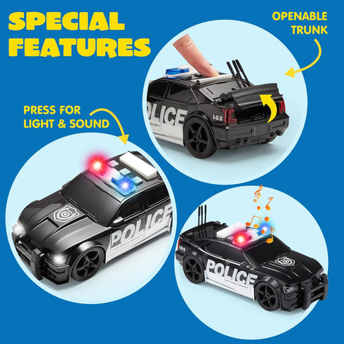 JOYIN 4 Packs Emergency Vehicle Toy Playsets, Friction Powered Vehicles with Light and Sound, Including Fire Truck,