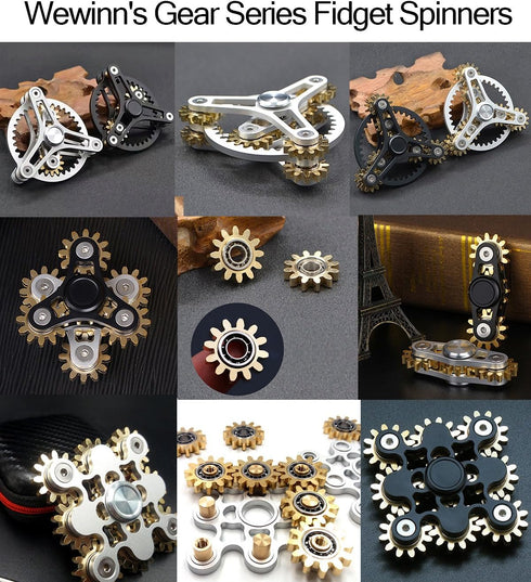 Pure Brass Fidget Spinner, Gears Linkage Toy for Focus Meditation, EDC, ADHD, 9 Gears, White