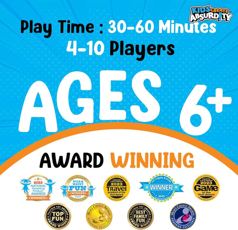 Kids Create Absurdity Fun Card-Game for Kids - A Fun Fill in The Blank Card Game for Boys-Girls Kids Ages 6-12 Years Old. Award-Winning- Perfect for Family Game Nights-Gift Giving