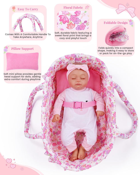 2 17-22 Inch BABESIDE Pcs Reborn Baby Doll Accessories, Pink Floral Baby Doll Bassinet with Pillow and Built