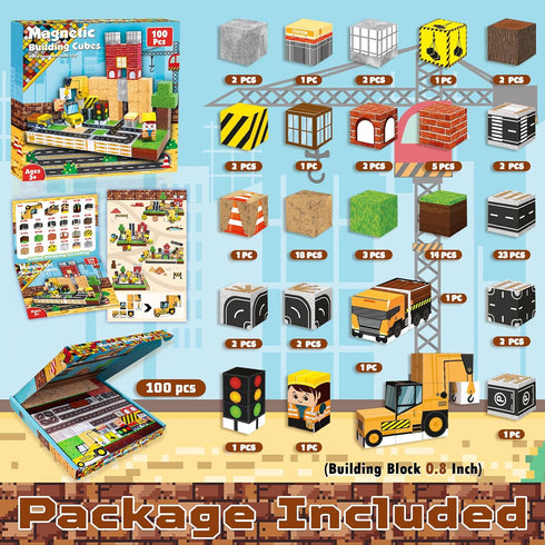 Magnetic Blocks 100PCS Magnetic Building Tiles Stacking Construction Set, STEM Montessori Sensory Toys for Kids Ages 4-8