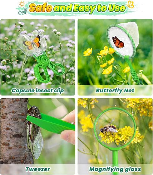 3-12 Bug Catcher for Kids, Bug Vacuum Catching Kit with Bug Collector Butterfly Net Magnifying Glass Bugs Grabber