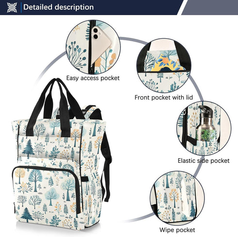 SUABO Backpack Various Blue Green Tree Pattern Baby Diaper Bag Large Bag Waterproof Travel Diaper Bags for Moms