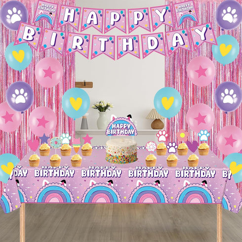 likuyve 53PCS Dollhouse Birthday Party Supplies Dollhouse Party Decorations Include Banner Balloons Tinsel Foil Fringe