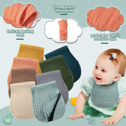 Frienda 8 Pieces Muslin Burp Cloths for Baby, 10 x 20 Inches Multi Colors Cotton Washcloths for Newborns