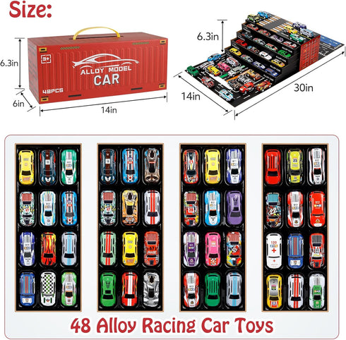 Bublonics 48pcs Set,Alloy Set,Toy 3-8 Pull Back Cars Racing Car Toys,Bulk Mental Trucks Toy Vehicles Cars for Kids Ages