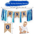 1st Birthday Boy Decorations with Burlap Highchair Banner, Blue Hat Crown, Cake Topper for Happy First Birthday Party
