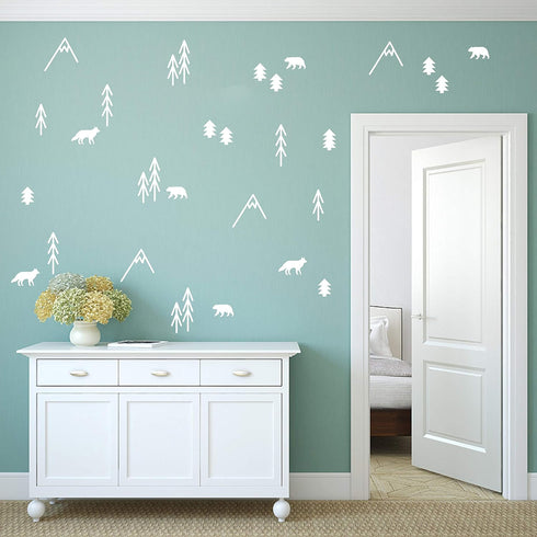 Woodland Animals, Trees and Mountains Wall Decals, Vinyl Stickers for Nursery, Bedroom, Living Room Room Decor A44