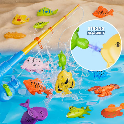 KukuFun 3 4 5 6 Magnetic Fishing Pool Toys Game for Kids Toddlers, Water Table Bathtub Toy with Pole Rod Net Plastic