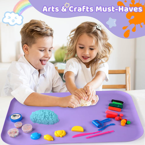 24"x16" AtMini Silicone Art Mats for Kids, Silicone Craft Mat with Lip to Keep Clean, Play Sand, Painting, DIY Crafts